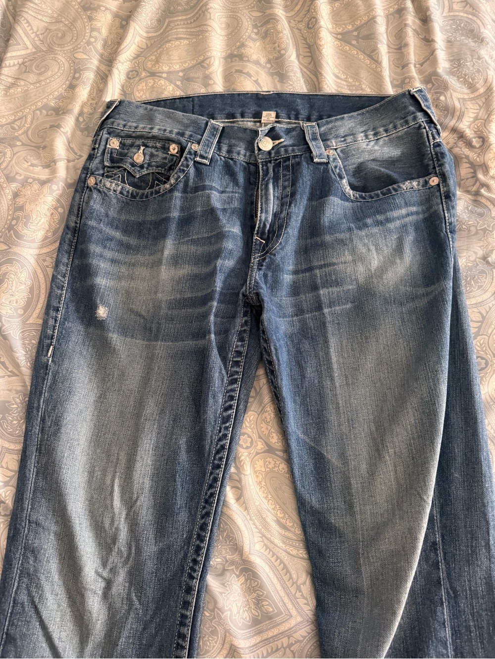 True Religion Men's Distressed Blue Denim Jeans